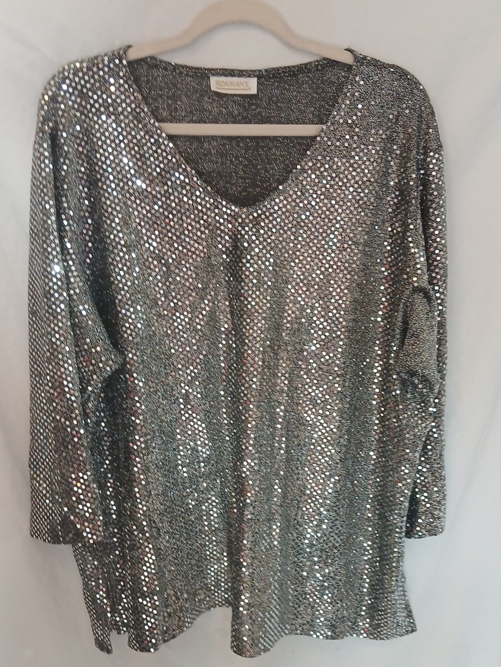 Covington Silver Sequin Long Sleeve V-Neck Top